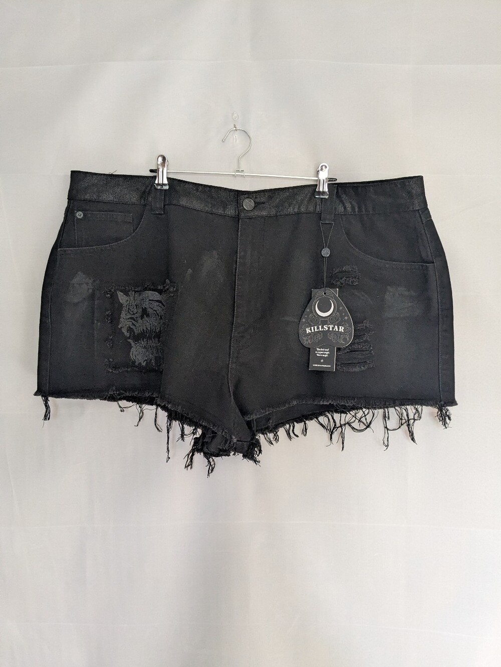 KILLSTAR Prediction Patch Denim Shorts Plus Size 3X 4X Black Distressed NWT